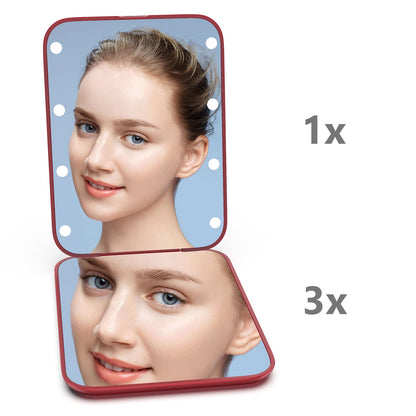 Kintion Pocket Mirror, 1X/3X Magnification LED Compact Travel Makeup Mirror with Light for Purse, 2-Sided, Portable, Folding, Handheld, Small Lighted Mirror for Gift, Pink