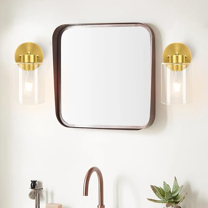 Bathroom Light,Wall Sconces Set of Two,Brushed Gold Vanity Sconce Lights,Morden Gold Sconces Set,Brass Bathroom Vanity Lighting