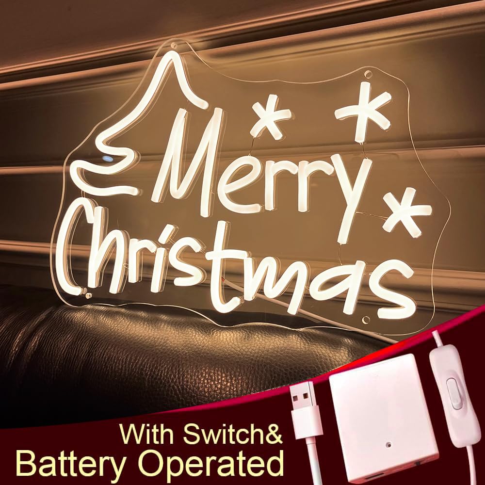Merry Christmas Neon Signs USB&Battery Operated LED Chrismas Neon Lights for Christmas Decoration Xmas Light Up Sign for Living Room Bar Bedroom Gifts