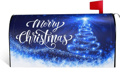 Mailbox Covers Merry Christmas Blue Snow Tree Magnetic Letter Post Box Cover Standard Size 21 x 18 Inch Garden Yard Home Decorative