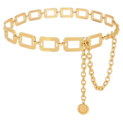 WHIPPY Metal Waist Chain Belt Women Adjustable Body Link Belts Ladies Fashion Chain for Jeans Dress, Gold Rectangle M