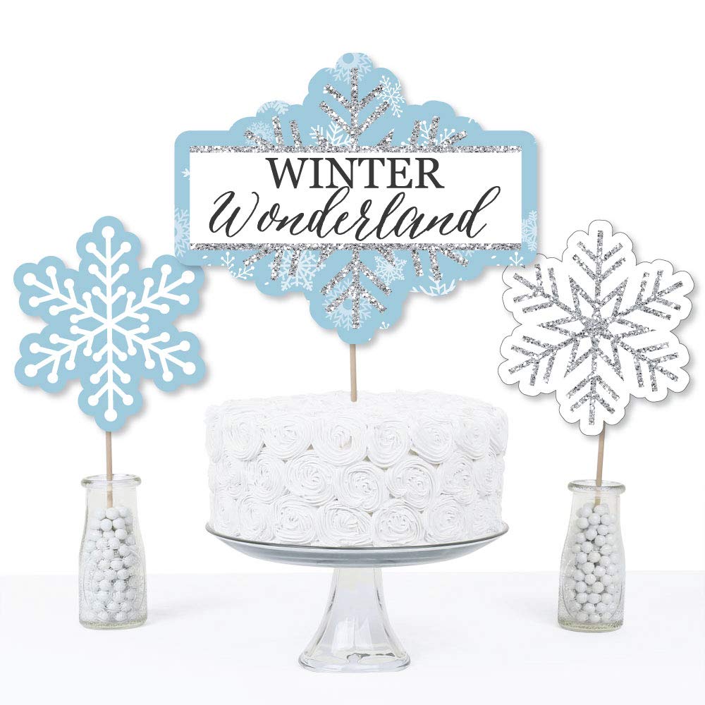 Big Dot of Happiness Winter Wonderland - Snowflake Holiday Party and Winter Wedding Party Centerpiece Sticks - Table Toppers - Set of 15