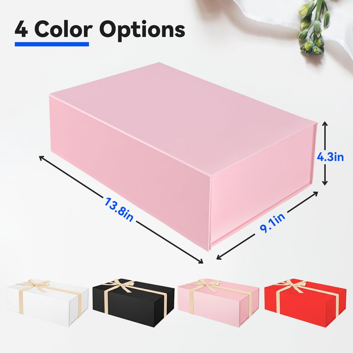 Brothersbox Pink Gift Box 13.8"x9.1"x4.3" Large Gift Boxes for Presents with Magnetic Lid, Ribbon, Collapsible Boxes for Valentine's Day Mother's Day Christmas Birthday Wedding