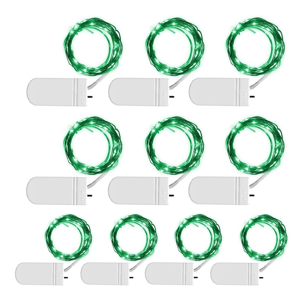 [10-Pack] LED String Lights, 6.6FT LED Moon Lights 20 Led Micro Lights On Silver Copper Wire (Batteries Include) for DIY Wedding Centerpiece, Table Decoration, Party (Green)