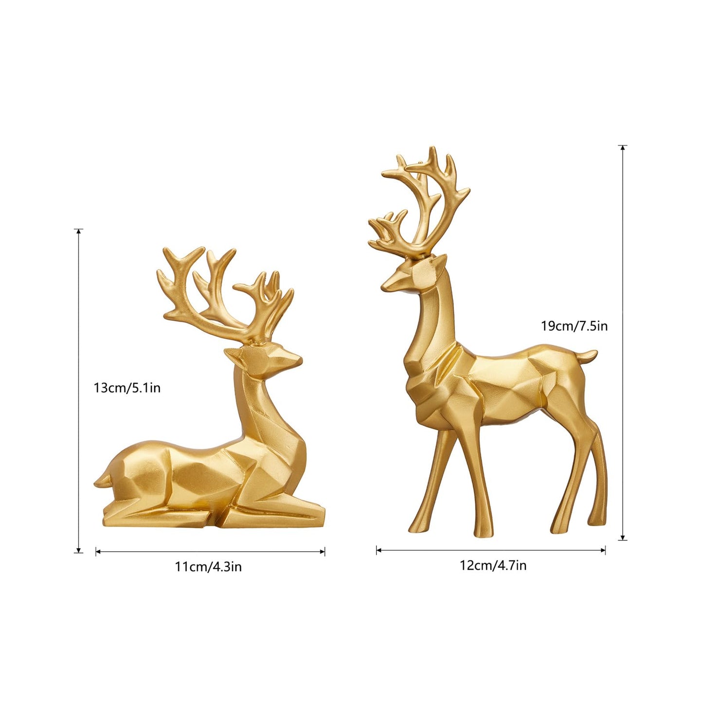 Christmas Decorative Gift 2PCS Deer Sculpture 3D Geometric Deer Ornaments Used to Set Off The Festive Atmosphere Fireplace Dining Table Living Room Decoration (3D Geometry Gold)