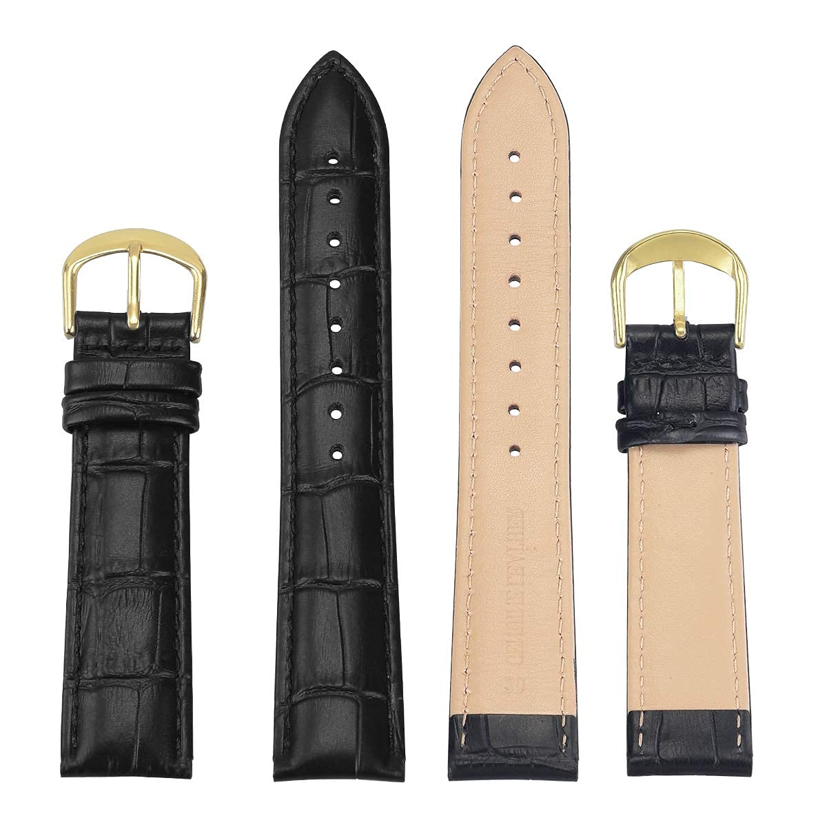 EACHE 12mm Croco Leather Watch Bands Black Classical Leather Watch Straps Waterproof Black Watch Bands With Gold Buckle