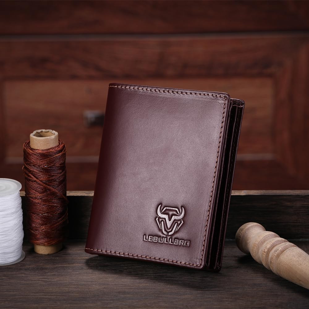 LEBULLBRO Leather Wallet for Mens Bifold Wallet RFID Blocking Large Capacity Purse Credit Card Holder for Men with 15 Card Slots (Coffee)