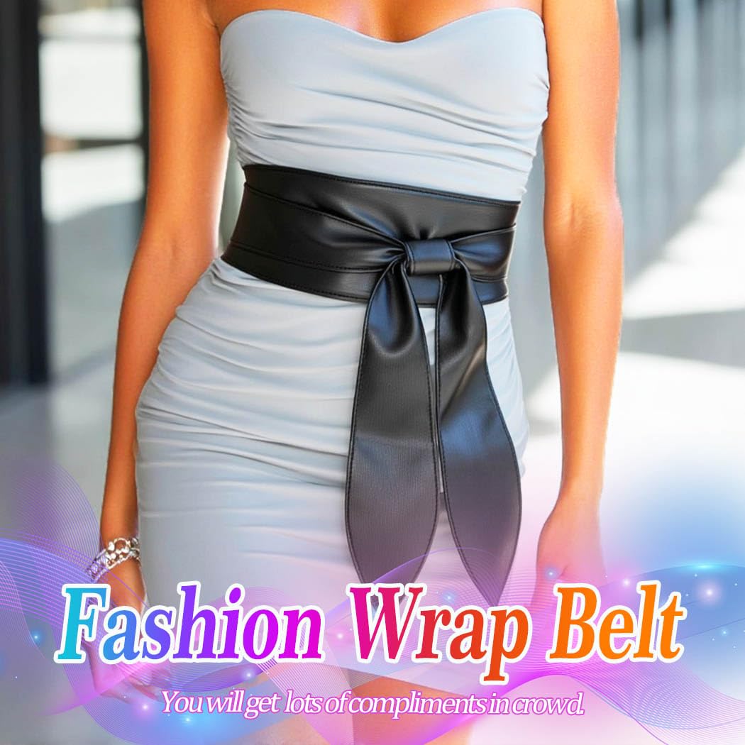 Beautriy Black Obi Belt Wide Leather Wrap Belts Fashion Corset Belt Accessories for Women (Black)