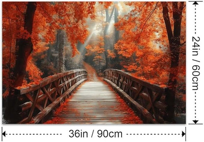 Yesad Autumn Bridge Canvas Wall Art, Fall Wall Art Room Décor Natural Posters Autumn Pictures Prints Wall Décor for Living Room Bedroom (Unframed,36”x24”,Bridge)