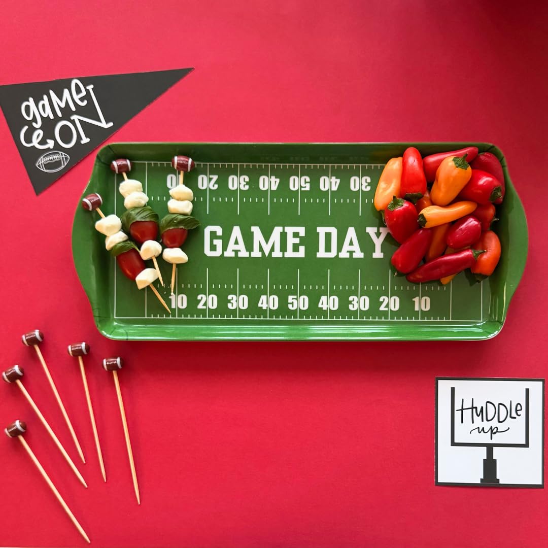 Sprinkles & Confetti Green Game Day Melamine Serving Tray with Handles - BPA-Free, Reusable Platter for Tailgates, Birthdays, Sports Parties - Durable for Charcuterie, Snacks, Wings