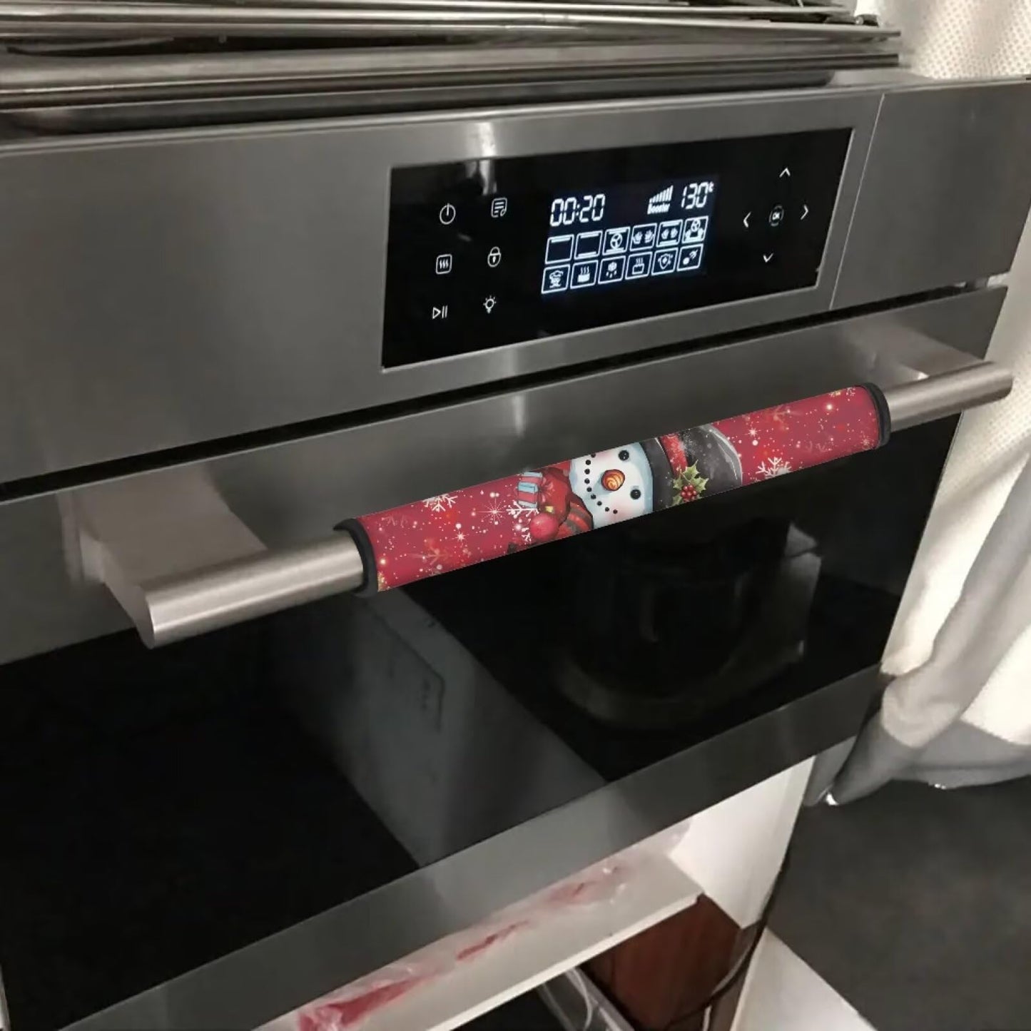 HUISEFOR Christmas 4 Pcs Refrigerator Door Handle Covers Kitchen Appliance Decor Handles Easy to Install Kitchen Appliance Handle Covers for Microwave Oven Stove Gift for Holiday