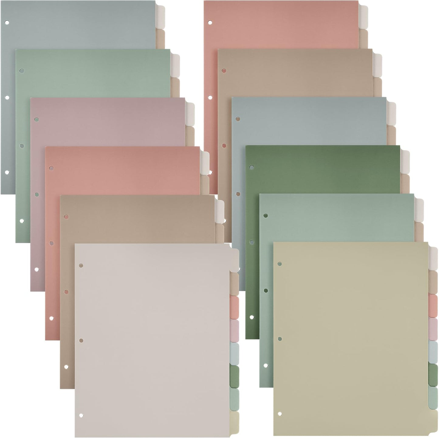 Honoson 12 Sets 8 Tab Dividers for 3 Ring Binders Plastic File 8.5 x 11 Inch Paper Multicolor Page Binder Index Dividers for School Office(Dark Color)