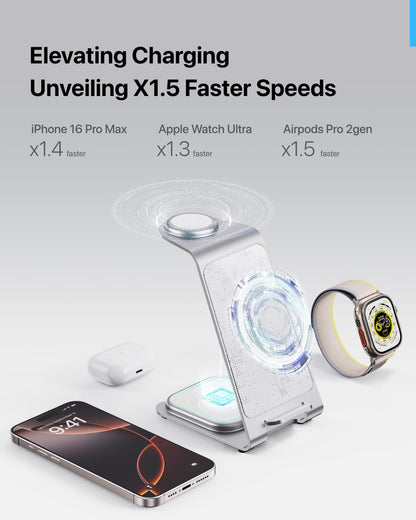 Intoval 3 in 1 Wireless Charging Station for iPhone 17 16 15 14 13 12 11 X Pro Max, Wireless Charger for Apple Watch Ultra 3 SE 9 8 7 6 5 4 3 2, for AirPods 4 Pro Pro 2 3 (Y93, Grey)