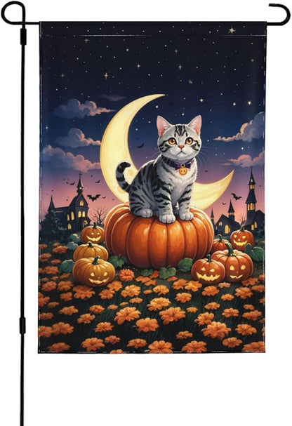 Halloween Cute Cat Pumpkin Garden Flag for Fall Festival Porch Patio Farmhouse Outdoor Yard Decoration Vertical Double Sided Burlap 12.5 x 18 Inch