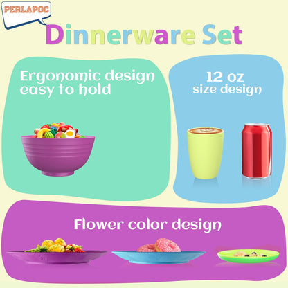 Wheat Straw Dinnerware Set 40-Piece Service for 8 Unbreakable Dishes Set Plates and Bowls Sets Drinking Glasses Microwave Safe Dish Set Lightweight Dinnerware Set for Home & Kitchen - Yellow