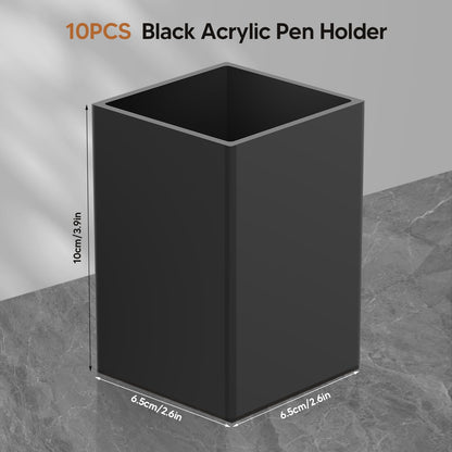 AFOROEOA 10Pack Black Acrylic Pen Holder, Desktop Pencil Organizer Makeup Brush Holder Acrylic Pencil Cup Stationery Pencil Holder for Desk Office Pen Organizer