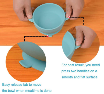 KingKam 2 Pack Baby Bowls with Suction, Silicone Stay up Baby Bowl for Kids and Toddlers, Silicone Bowls and Spoons for Baby Toddler Bowls, Baby Feeding Bowls Set - Blue/Green