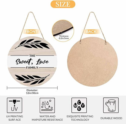Front Door Welcome Wreath The Sweet,Love Family 12inch Vertical Wooden Front Door Wreaths for Home Decor