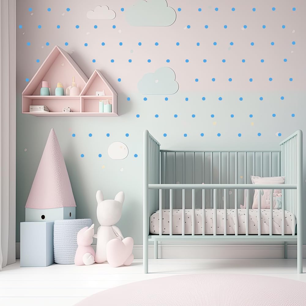 Colorful Dot Wall Stickers - Set of 9 Peel & Stick Decals for Kids Rooms, Nursery, and Crafts (Baby Blue, 1 inch dot 240)