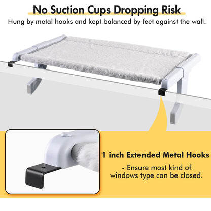 Zoratoo Window Sill Mount Cat Perch for Indoor Cats, One-Step Sliding Clamping Slot Adjustment Cat Hammock with Washable Cover, No Suction Cups Pet Bed for Windowsill & Bedside (XL)