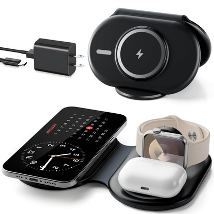 2025 Traveling Portable Wireless Mag-Safe Fast Charging Station,Magnetic 3 in 1 Charger for iPhone 17 16 15 14 13 12 Pro Max Plus,Apple Watch Series & Air pods 4 3 2 Pro-Gifts for Family