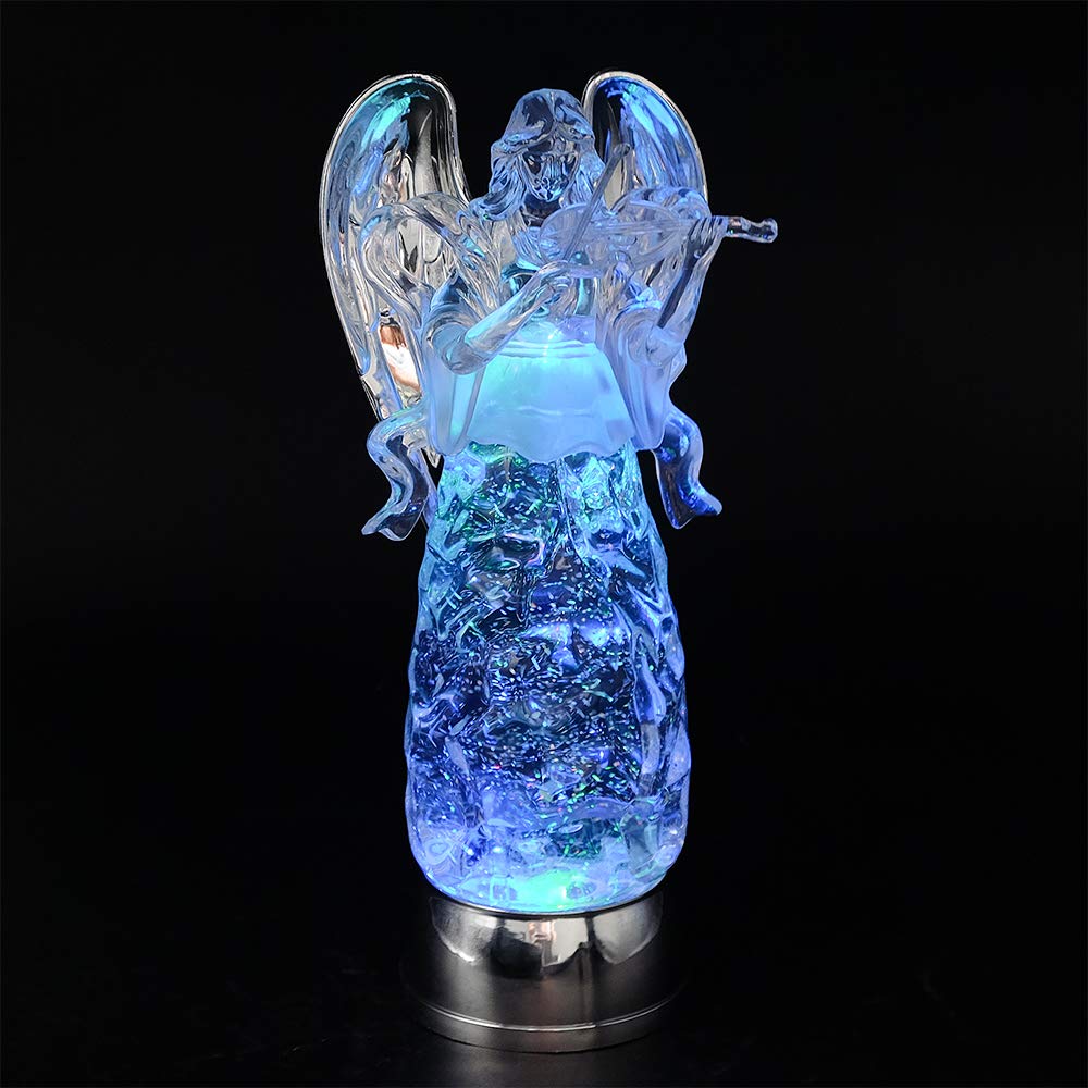DRomance 11" Angel Snow Globe Lantern Battery Operated with 6 Hour Timer Color Changing LED Light Violin Angel Swirling Glitter Water Lamp Thanksgiving Christmas Holiday Decor Gift