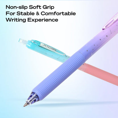 WRITECH Gel Pens Fine Point: 0.7mm Black Ink Retractable 6ct Smooth Writing with Aesthetic Gradient Color Barrel for Journaling Note Taking Silent Click No Smear Nebula Pen Set