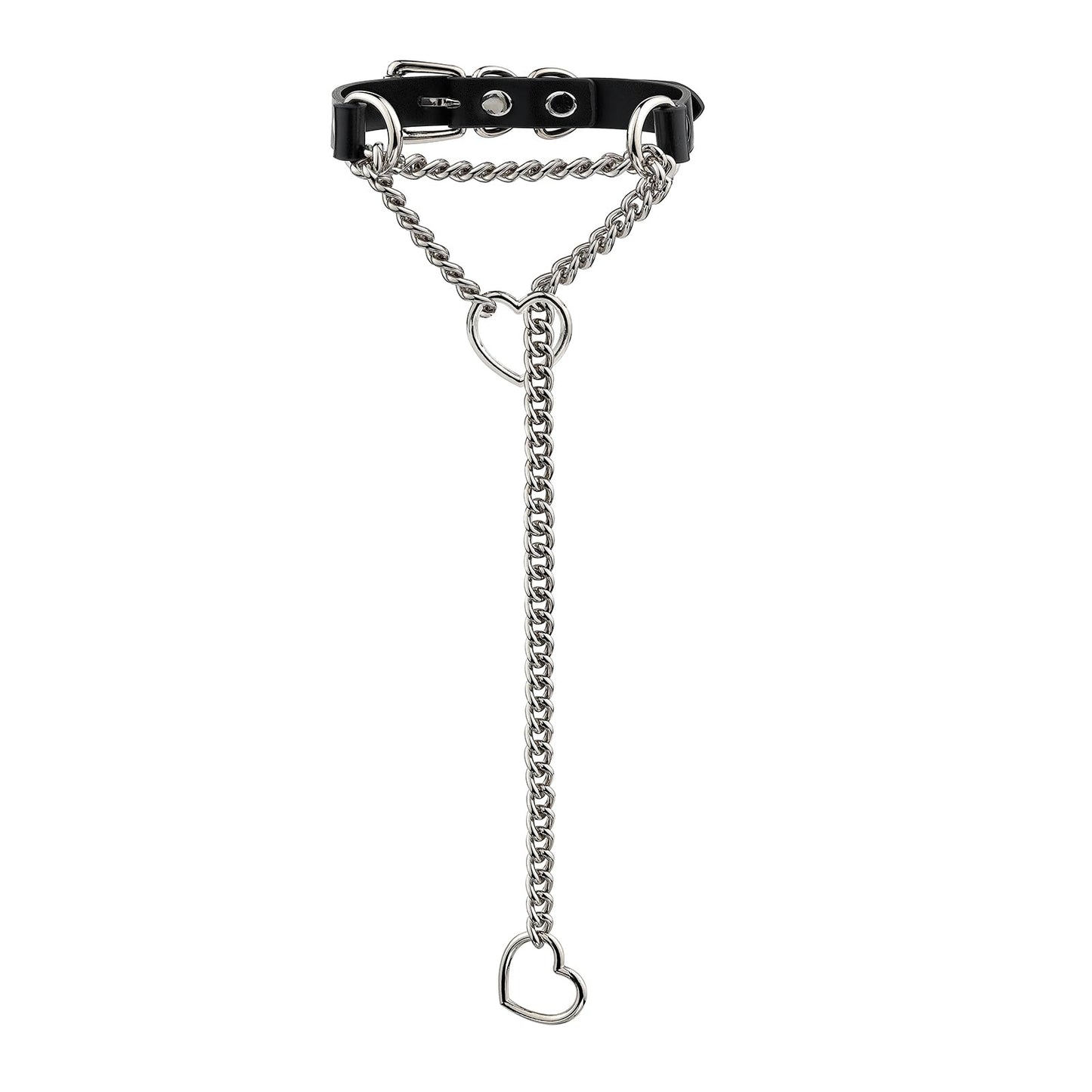 ADEMISHIA Handmade Black Heart Choker Collar For Women, Punk Gothic O-ring Slip Chain Necklace with Adjustable Vegan Leather Buckle
