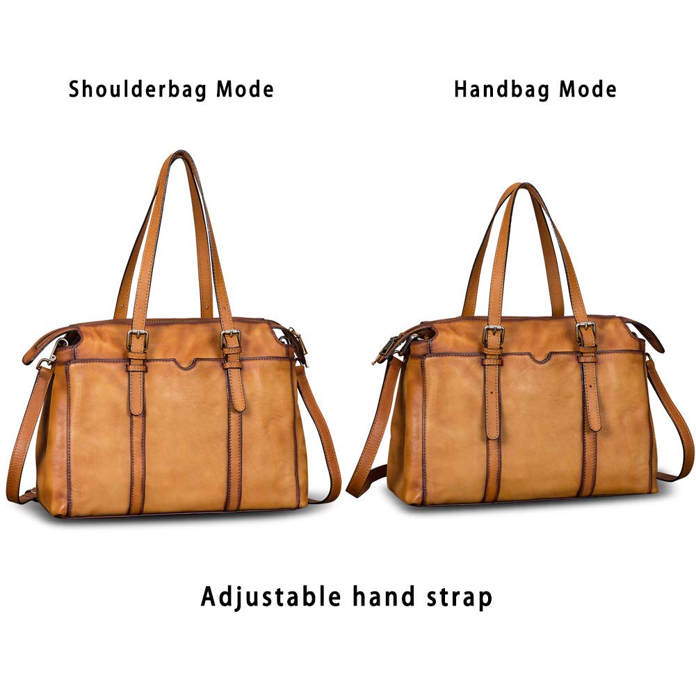 IVTG Genuine Leather Handbag for Women Vintage Handmade Top Handle Bag Crossbody Satchel (Brown)