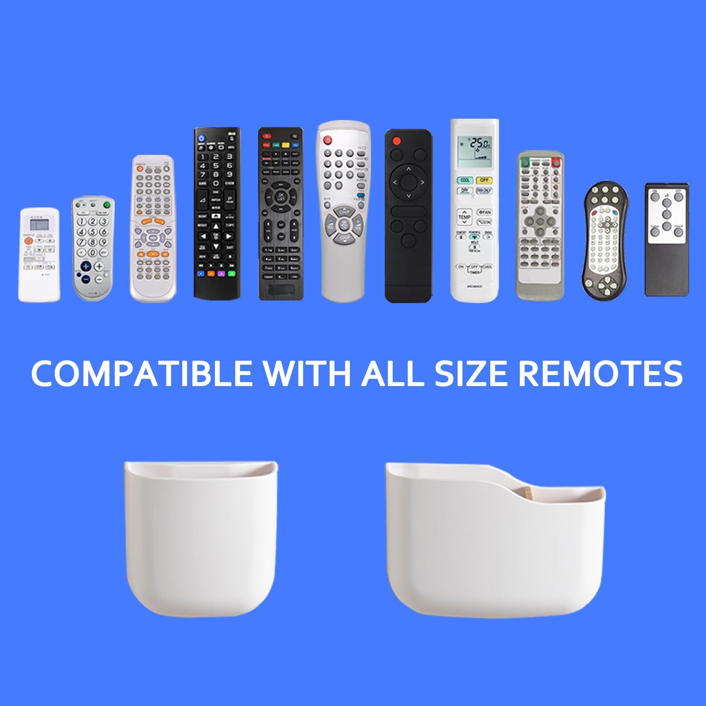 Remote Holder Wall Mount TV FAN Remote Control Holder Bedside Caddy Wall Organizer Phone Holder for Office Adhesive Media Player Controller Holder Box Tray Home Desk Nightstand 1 BIG 2 SMALL WHITE