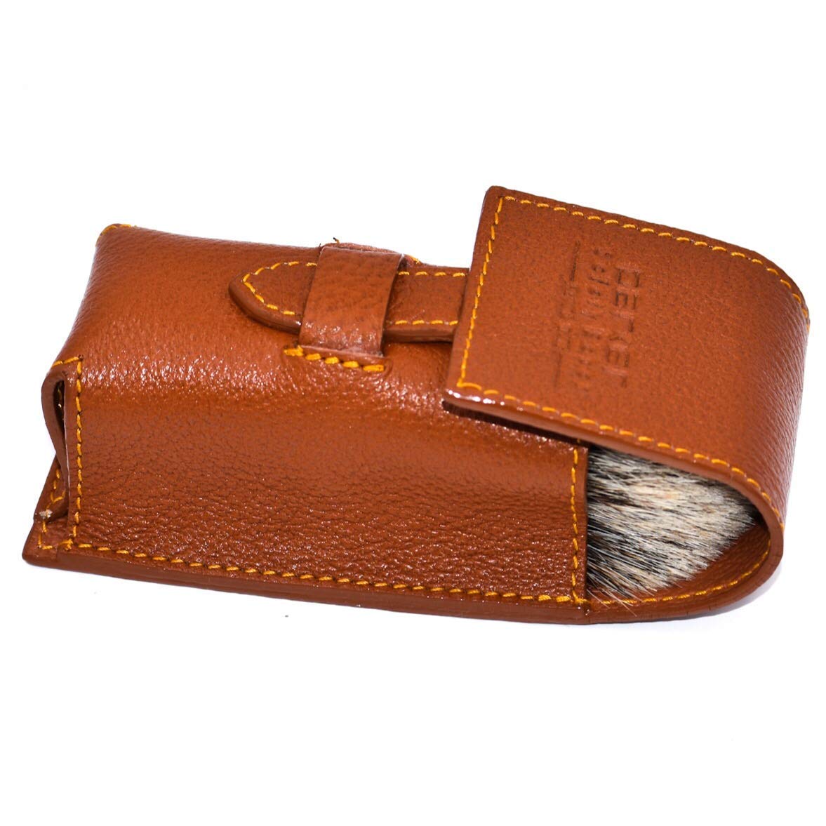 Parker Genuine Leather Travel Shaving Brush Case – Saddle Brown, Handmade Protective Cover for Standard Shave Brushes