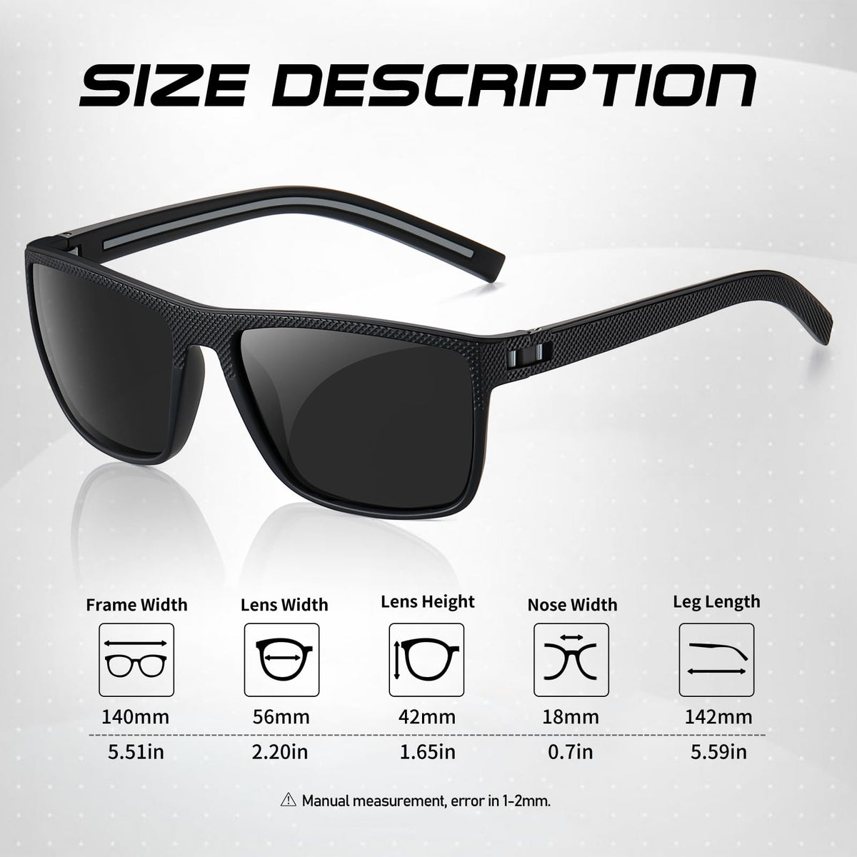 Square Polarized Sunglasses for Men and Women Lightweight Frame Sun Glasses with UV Protection