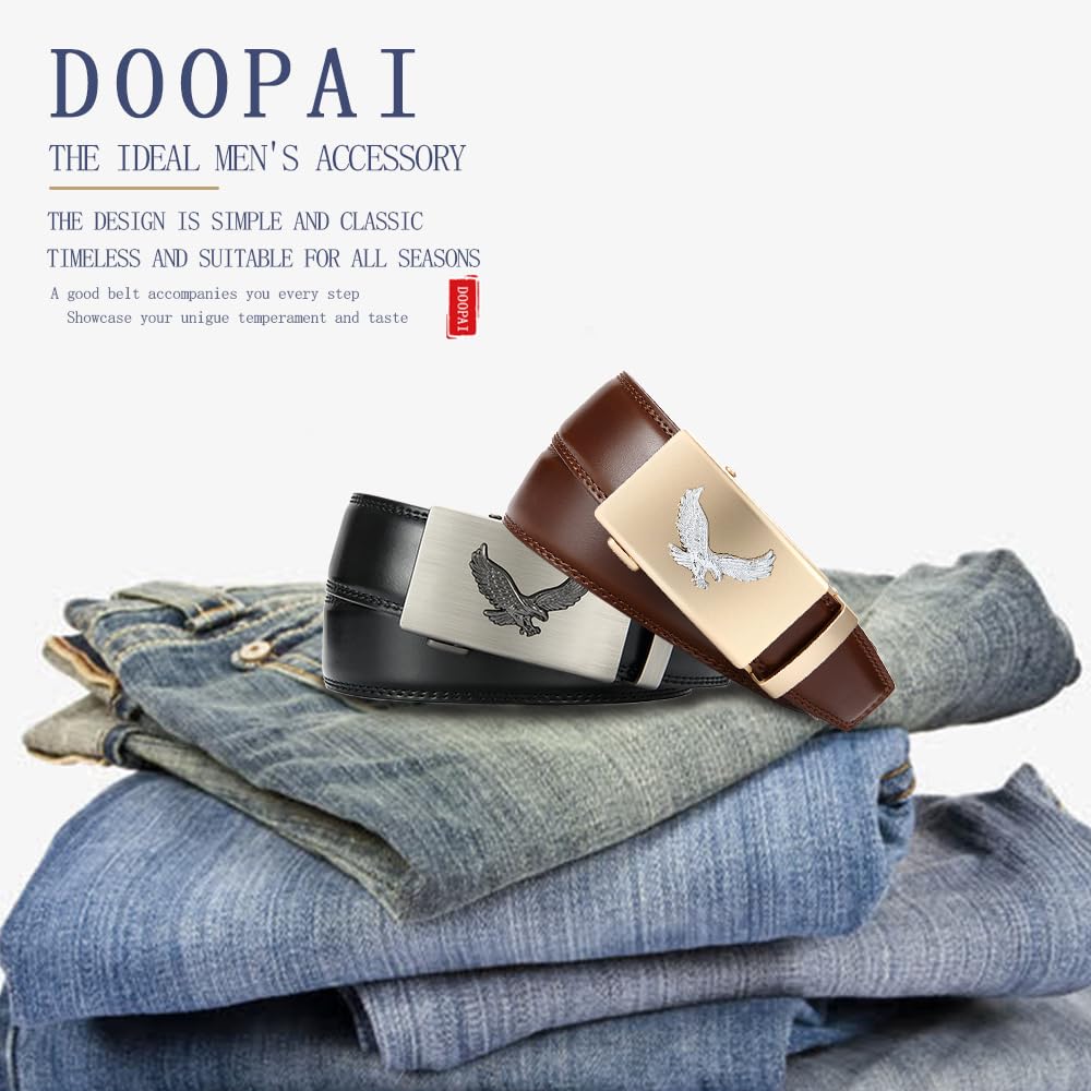 DOOPAI Men's Leather Ratchet Belts 2 Pack Adjustable Click Belt Set for Dress & Casual, Custom Fit 1 3/8" (35mm) -Trim to Fit