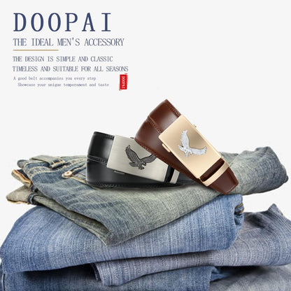DOOPAI Men's Leather Ratchet Belts 2 Pack Adjustable Click Belt Set for Dress & Casual, Custom Fit 1 3/8" (35mm) -Trim to Fit