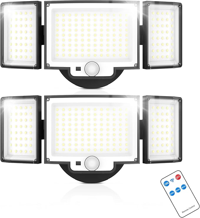 LED Security Lights Motion Sensor,188 LEDs 4200LM Dusk to Dawn Hardwired Flood Lights Outdoor with 3 Modes Remote Control,IP65 Waterproof Motion Sensor Lights, for Garage,Yard,Porch 2 Pack