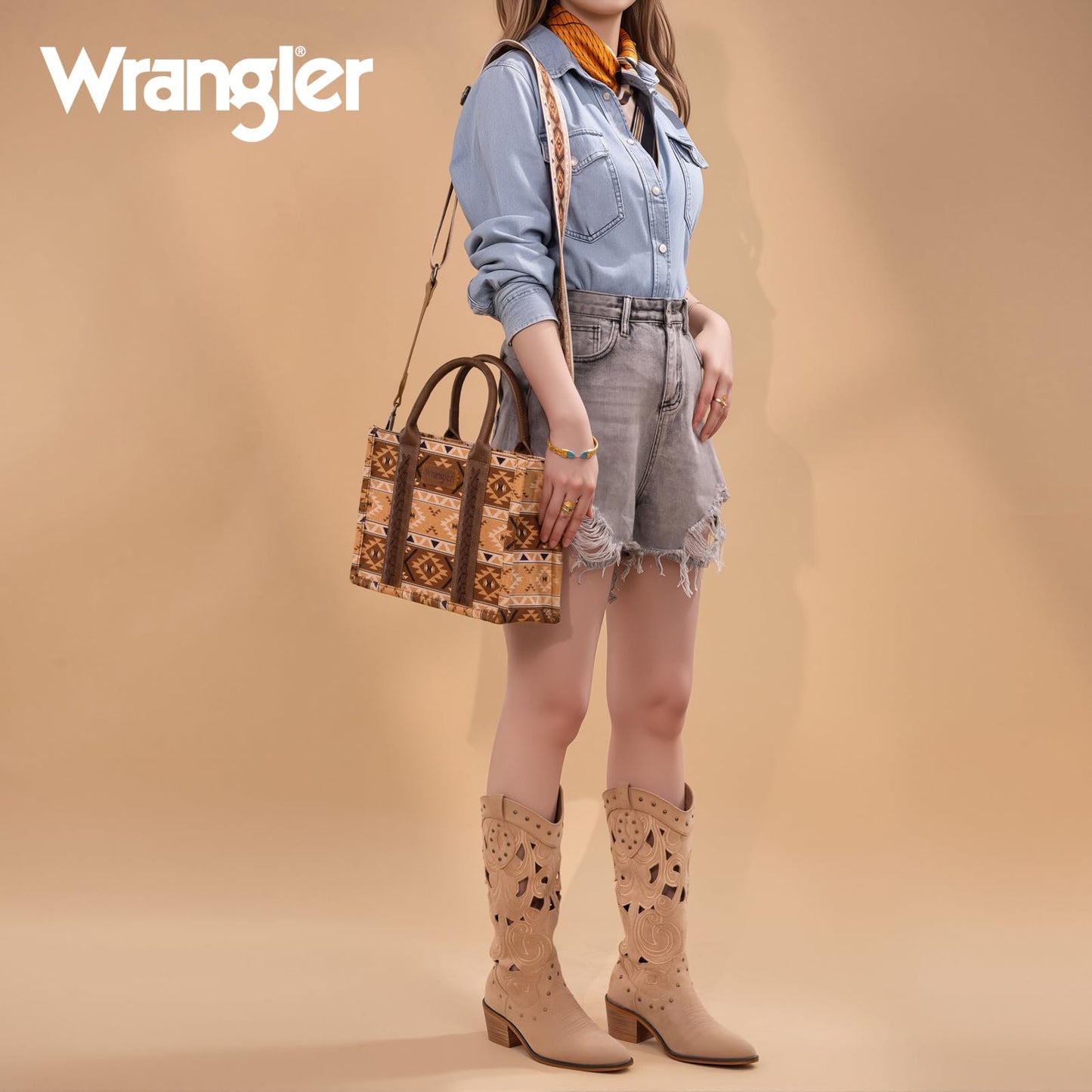 Wrangler Purse for Women Boho Aztec Tote Bag Hobo Shoulder Top Handle Handbags with Wide Guitar Strap Fall Collection Gift WG2207-8120SCF