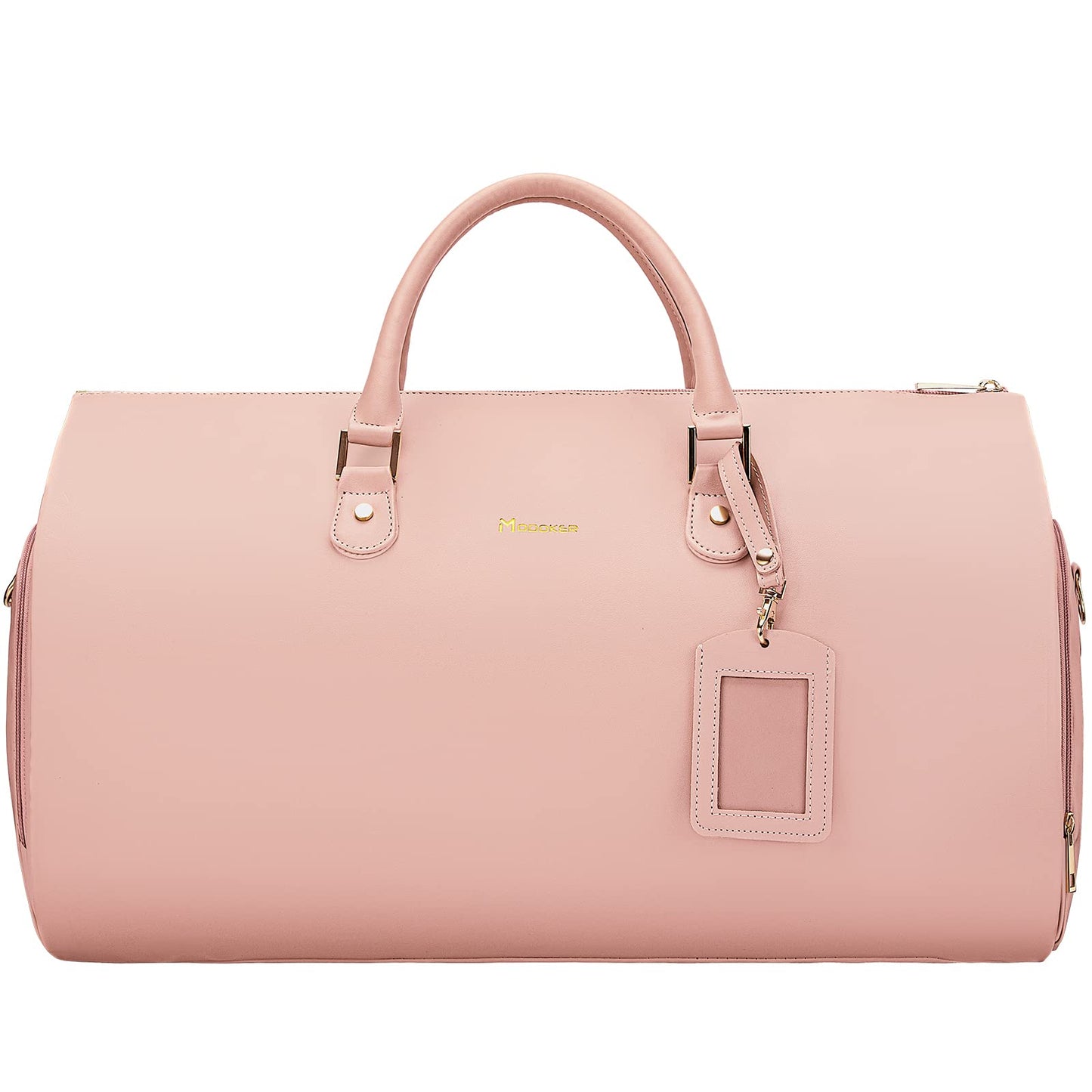 Modoker Women Convertible Leather Garment Bag with Shoulder Strap, Carry on Garment Duffel Bag - 2 in 1 Hanging Suitcase Suit Travel Bags Pink