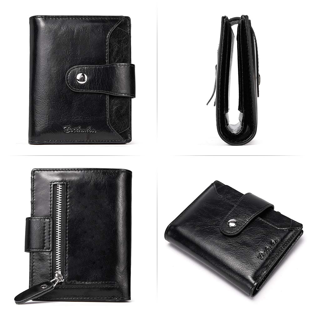 BOSTANTEN Women Leather Wallet RFID Blocking Small Bifold Zipper Pocket Wallets Card Case Purse with ID Window