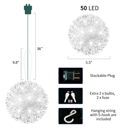 Christmas Lights Ball 5.5" Sparkling Outdoor Hanging Sphere Lights Twinkling Lights 50 LED Starlight Sphere Soft Twinke Lighted Ball Hanging Lights for Tree Porch Decorations, Cool White - Twinkling
