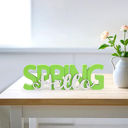 COCHIE Wooden Hello Spring Sign, Spring Decorations for Home, Office, Shelf, Mantel, Indoor, Wood Spring Decor, Spring Table Top Party Decoration (Hello Spring)