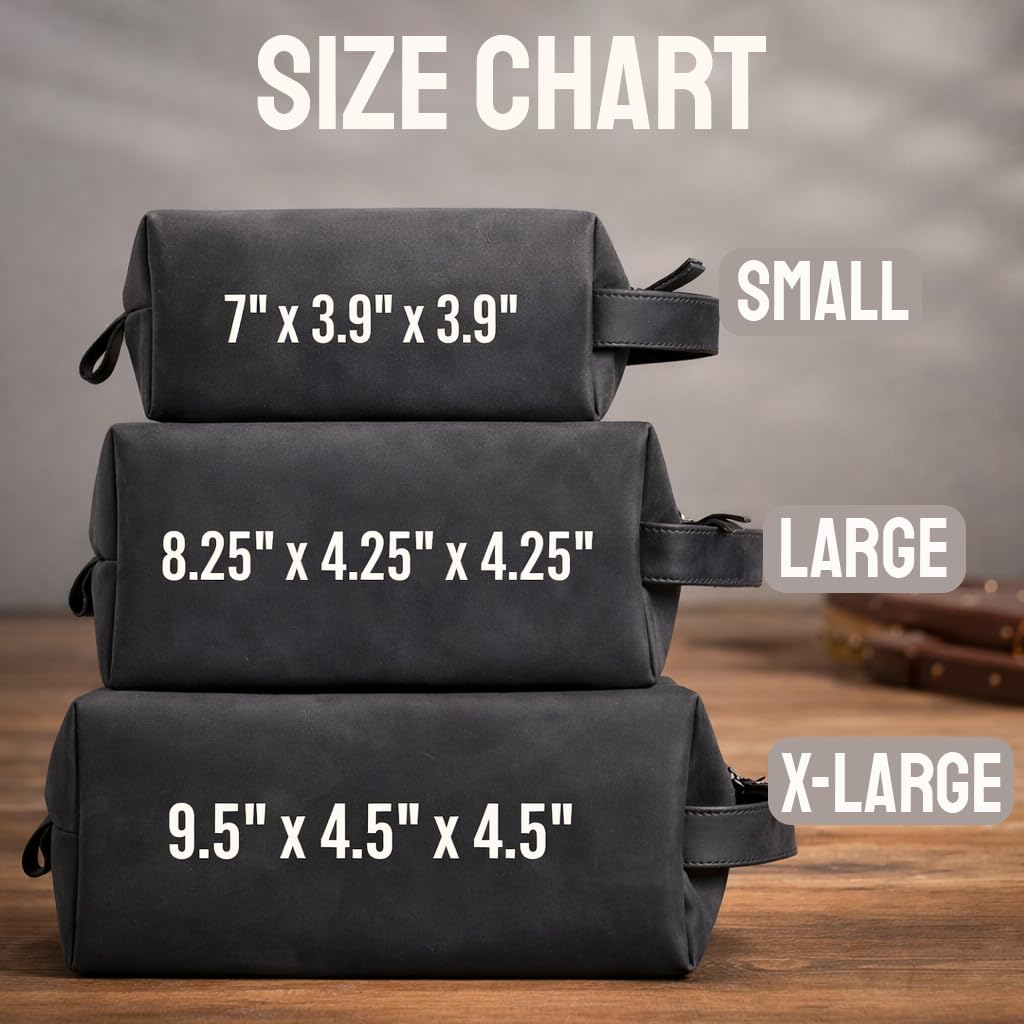 GiftShopie Personalized Handmade Genuine Leather Toiletry Bag | Custom Engraved Shaving Dopp Kit with Name, Initial | Travel Pouch for Men, Him, Husband, Dad, Boyfriend | Gift Idea for Groomsmen