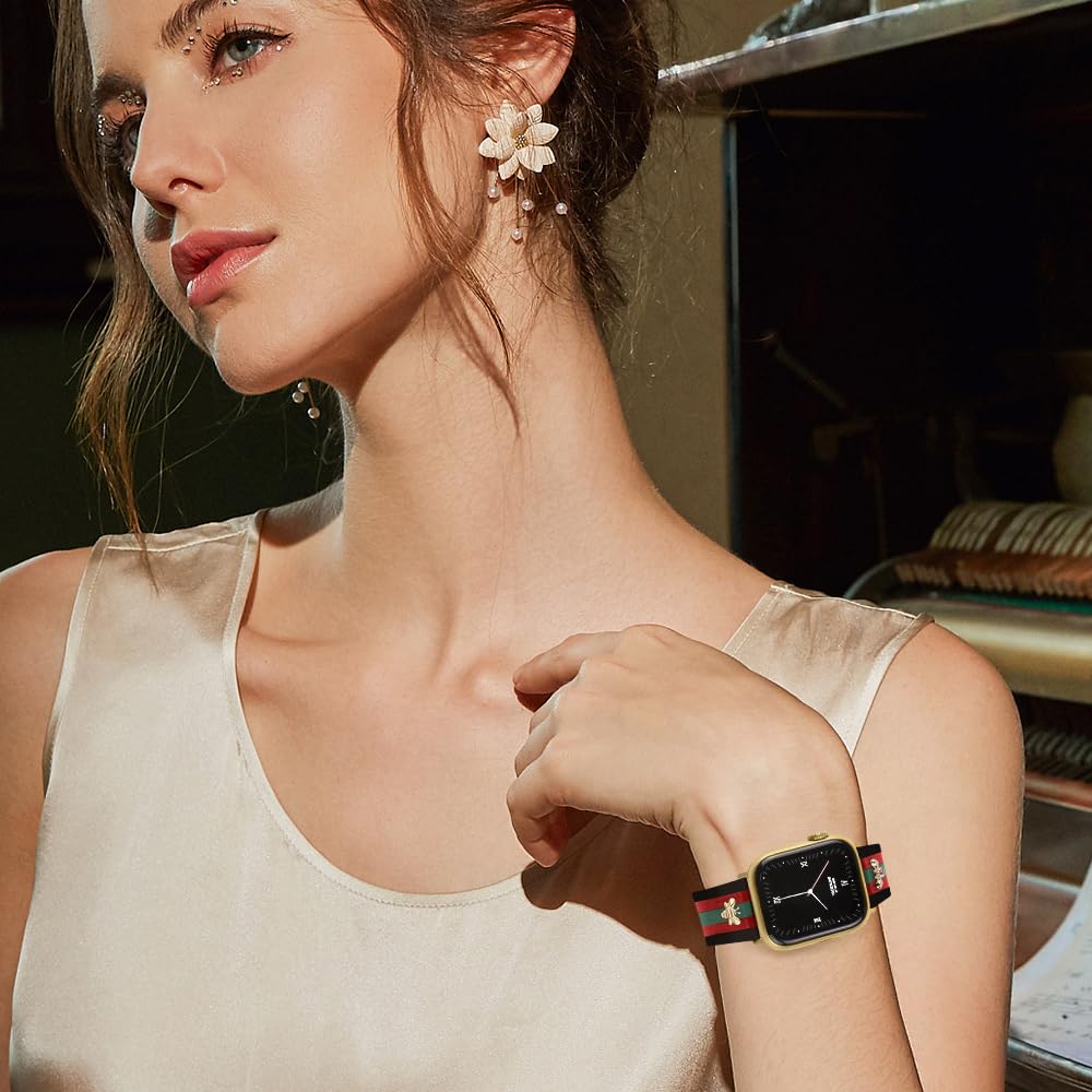 MOINSPIRE Designer Leather Bands with Charms Compatible with Apple Watch 38mm 40mm 41mm 42mm(S11/10) Women Men Genuine Leather Strap Elegant Wristbands for iWatch Series 11/10/9/8/7/6/5/3/2/1/SE/Ultra
