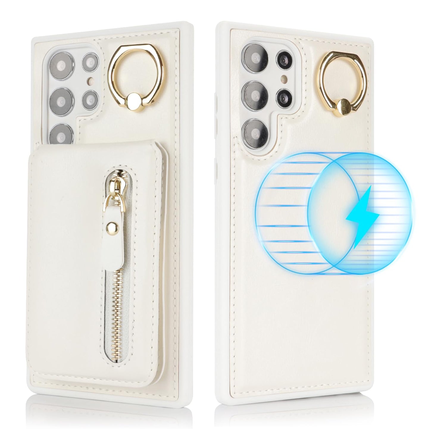 DEYHU for Samsung Galaxy S22 Ultra Phone case with Card Holder with Compatible magsafe Magnetic, Key Chain PU Leather Flip Kickstand Detachable 2-in-1 Wallet case Women Men-White