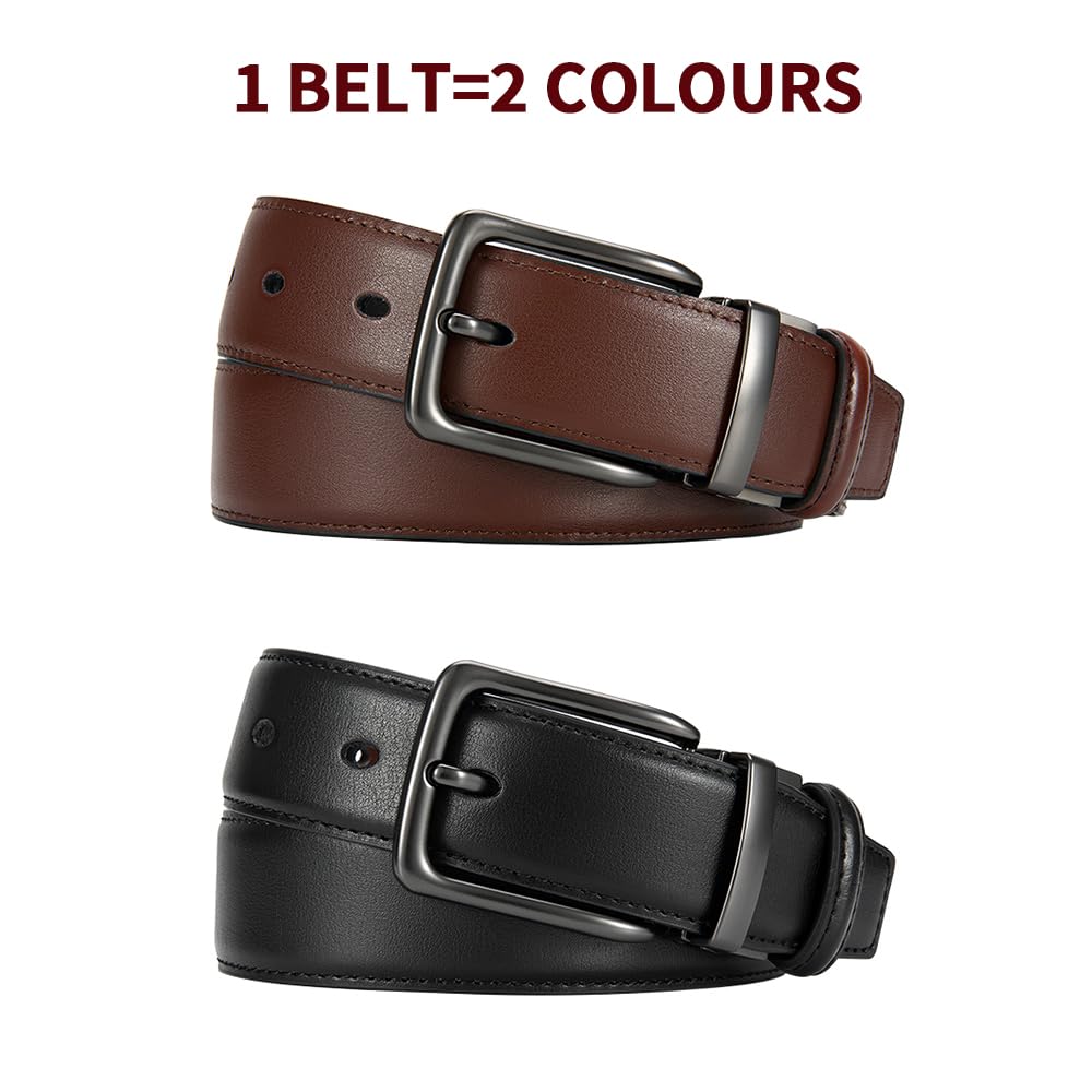 DOOPAI Reversible Leather Belt for Men 1.25" - Dual Sided Dress and Casual Belt, Trim to Fit, 2 Styles in One Belt