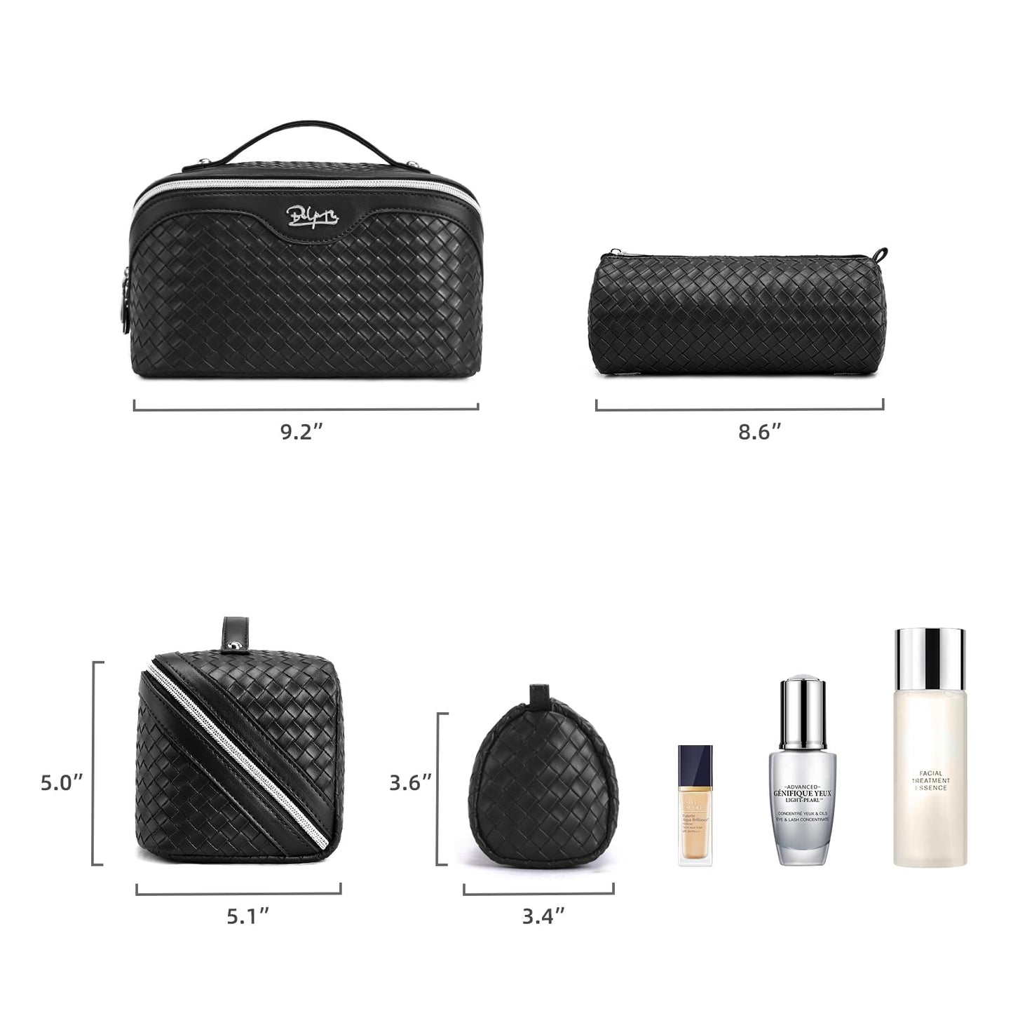 BOYATU Travel Makeup Bags for Women: 3 Pcs Large Make up Bags Set - Vegan Leather Cosmetic Bag for Traveling - Waterproof Toiletry Organizer (L05 Black)