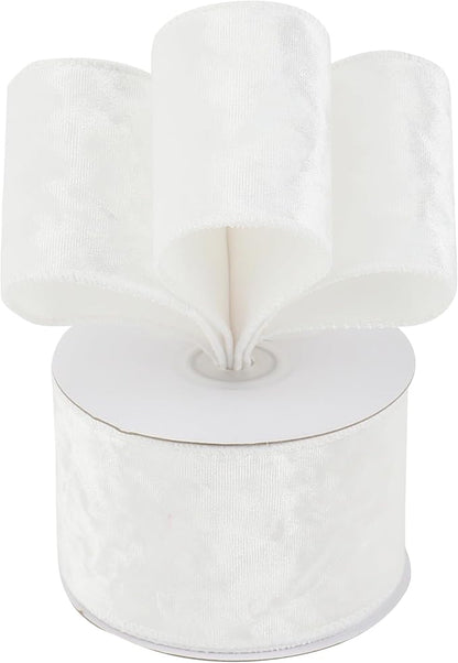 MEEDEE White Crushed Velvet Ribbon 2.5 inch Wired Crushed Velvet Christmas Ribbon 10 Yards for Christmas Tree Decoration, Baskets, Wreaths, Holiday Projects, Wedding Decor and Accents