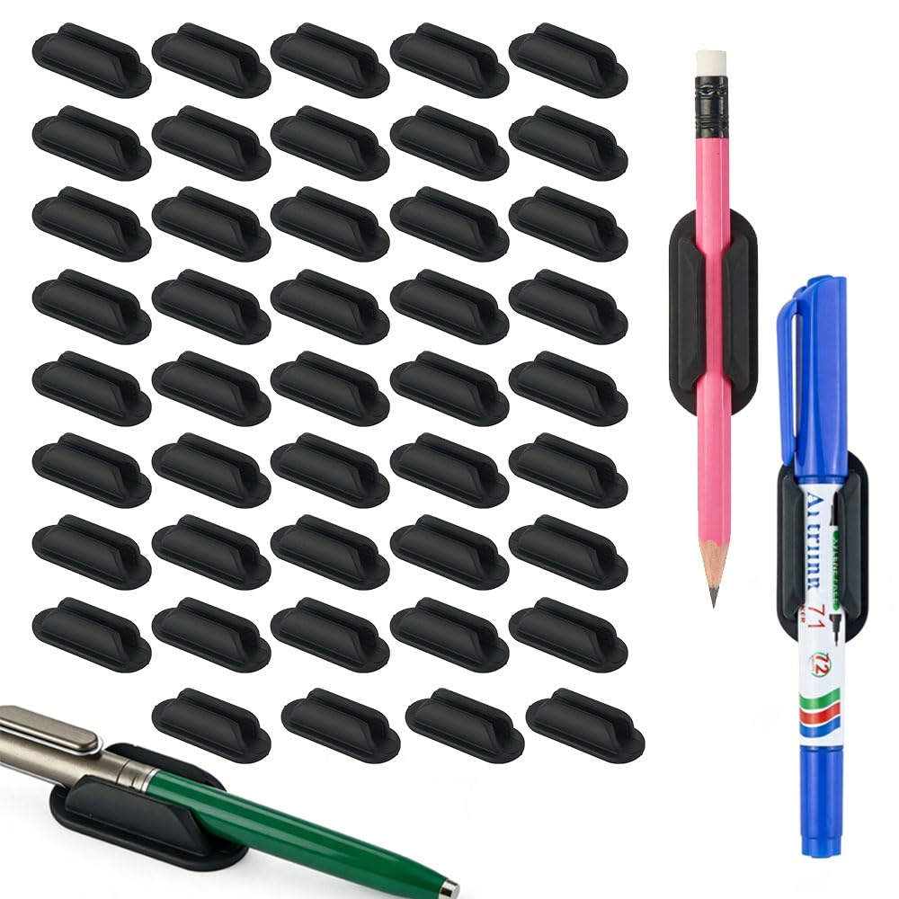Yanchexp 40 PCS Adhesive Pencil Holders for Desk,Silicone Pencil Holder with Upgraded Adhesive Pads, Flexible Pen Holder for Walls Clipboards,Office Essentials Accessories Teacher Supplies