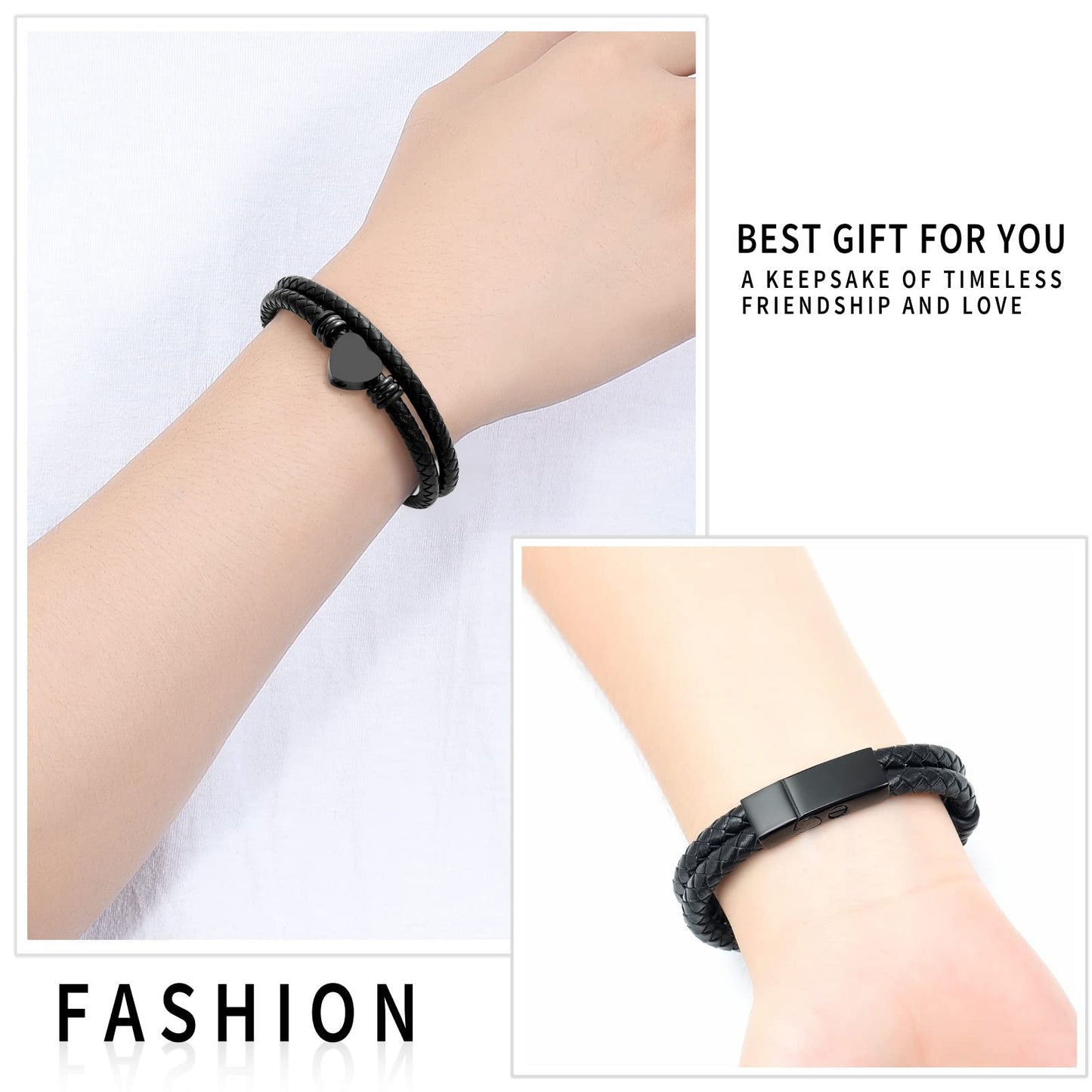memorial jewelry Cremation Bracelet with Clasp Beads Cowhide Multi-Layer Braided Leather Urn Bracelet for Men Women (2PCS, 20cm/7.87in)