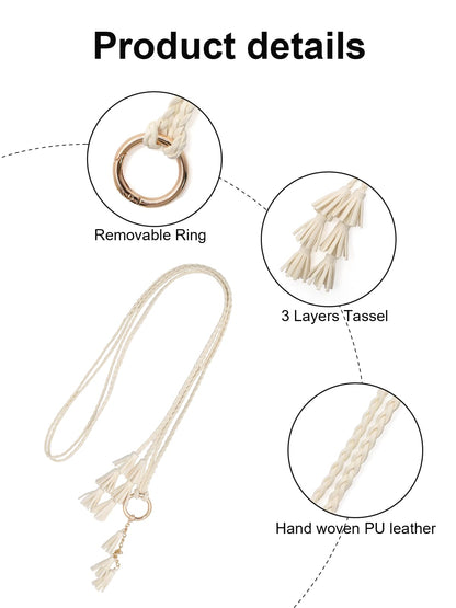 TeeYee Women Waist Belt/Rope/Chain PU Leather Braided Boho 3 layer tassels Fringe Tie Belts Multi Colors 286beige