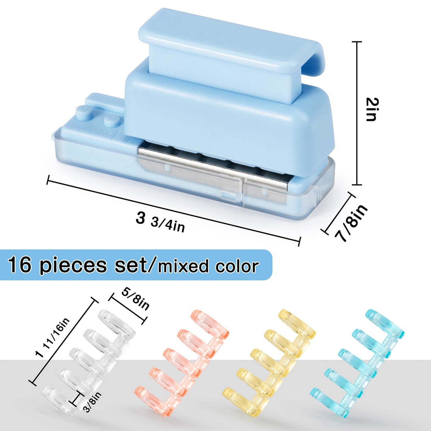 Mini 5-Hole Binding Machine - IMLIKE 5 Holes Binding Machine with 16 Loose-Leaf Binding Strips - Easy to Add or Remove Papers, 4 Sheets Capacity (A4/30 Holes, B5/26 Holes, A5/20 Holes) - Blue